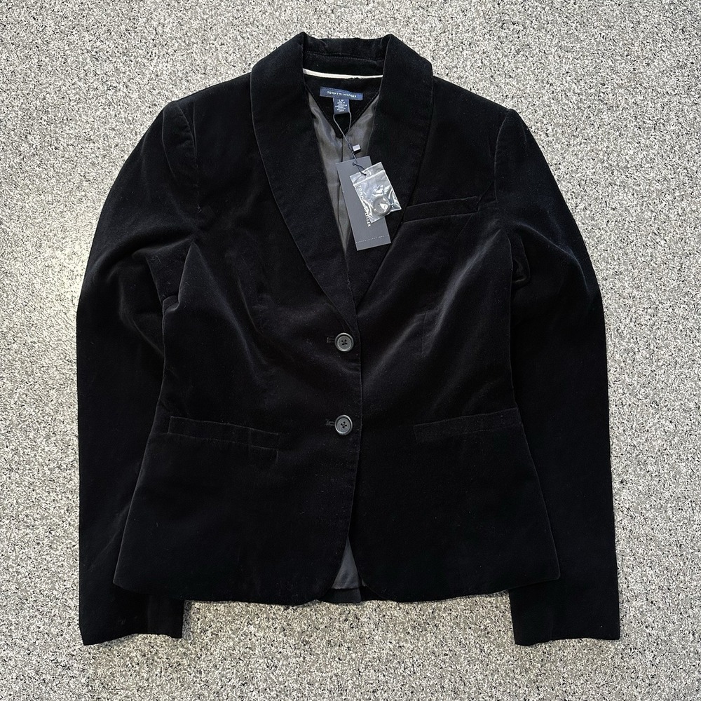 Tommy Hilfiger Velvet Blazer Womens S Black Jacket One Button Business Career - Picture 1 of 8